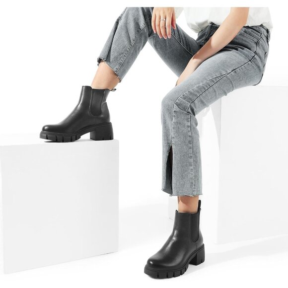 Dream Pairs Womens Black Polyurethane (PU) Slip On Chunky Platform Ankle Boots - Picture 6 of 8